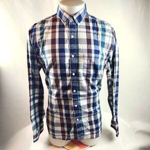 Hawker Rye Shirt Mens XL Blue Button Down Plaid Slim Fit Stretch Casual Preppy